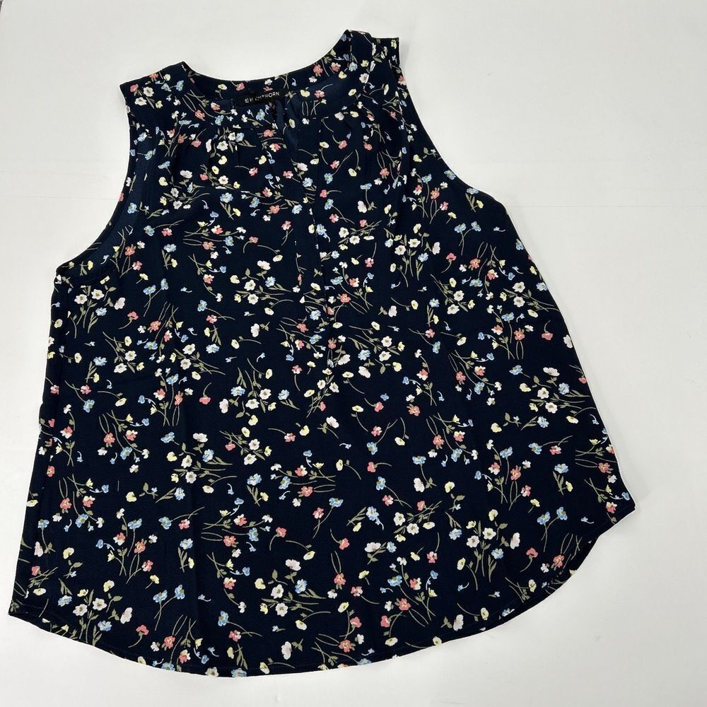 Nwt Stitch Fix 41 Hawthorn Womens Floral Print Sleeveless Top Blouse Navy Med